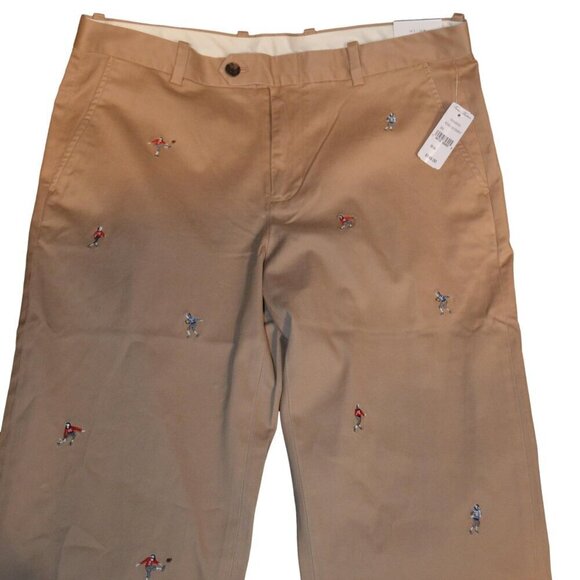 Brooks Brothers Pants Mens 36 x 30 Tan Football Embroidered Khaki Chino Clark - Picture 2 of 4